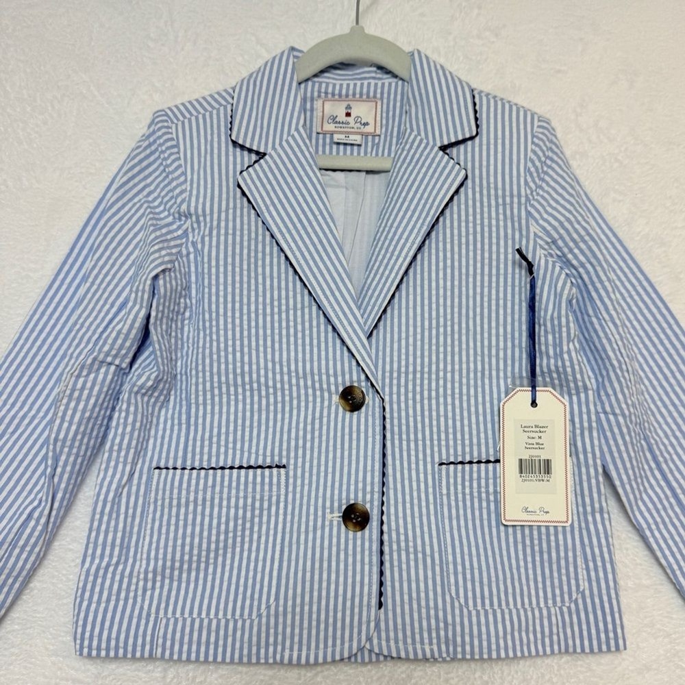 NWT Classic Prep Laura Blazer Seersucker Blue Kids M 6/7 Academia Chic Nautical